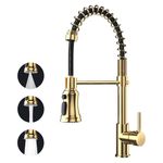 ZHZIRO Kitchen Tap, Kitchen Sink Mixer Tap with 360° Swivel Pull Down Sprayer Commercial Kitchen Taps Single Handle Mixer Tap Cold and Hot 3-Modes Spray with Standard Fittings（Gold)