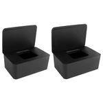 TOTSUN 2Pcs Wet Wipes Box, Baby Wipes Box Tissue Storage Case Container Napkin Box Plastic Wipes Dispenser Toilet Paper Box with Lid Seal for Home Office, Black