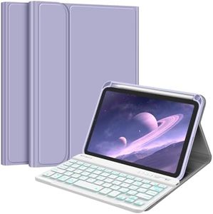 Fintie Keyboard Case for iPad Mini 6 2021 (8.3 Inch), Soft TPU Back Cover with Pencil Holder & Magnetically Detachable Wireless Bluetooth Keyboard for iPad Mini 6th Generation, Backlight/Lilac Purple