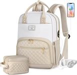 NUBILY Laptop Backpack for Women 15.6 Inch School Backpack for Girls Waterproof Travel Backpack Carry On 2 Set Anti Theft Backpacks Womens Backpack with Accessory Purse Book Bag Lightweight Apricot