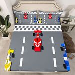 Boys Race Car Bedding Sets Formula Car Racer Fitted Sheet Extreme Speed Sports Games Bed Cover for Kids Car Theme Bedroom Decor Formula Racing Car Sheet Set with 1 Pillow Case Twin No Top Flat Sheet