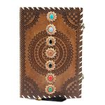 Wellbourne Leather Bound Journal Handmade Notebook Embossed Seven Chakra with Stones Travel Diary Thought Blank Book with Unlined Paper For Writing and Sketching- Antique (10x7 inches) [Notebook]