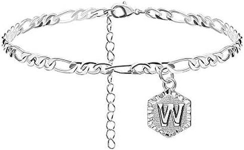 W Initial Anklet Silver Ankle Bracelets for Women Figaro Chain Letter Anklet with Initials Cute Summer Initial Anklets for Women Girls