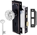 ToPToToo Mortise Lock Set for Interior Door, Crystal Glass Door Knobs with Lock and Skeleton Key, Old Door Knob Replacement, Vintage Antique Door Handle,Classic Oil Rubbed Bronze Finish