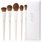 Jessup Makeup Brush Set 5Pcs Face Makeup Brushes Vegan Soft Foundation Brush Blush Brush Bronzer Contour Brush Highlighter Brush Fluffy Setting Powder Brush, Light Grey T493