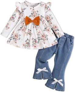 Doresbebe 18-24 Months Todder Girls Clothes 2T 2yr Baby Girl Outfits Long Sleeve Shirts Top Denim Bell Bottom Jeans Pants 2 Piece Fall Winter Girl Outfits Set Brown Blue
