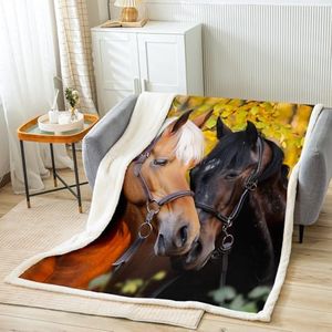 Feelyou Girls Horse Fleece Blanket for Sofa Couch Couple Brown Farmhouses Sherpa Blanket Boys 3D Wild Animal Pattern Plush Throw Blanket Wildlife Style Decor Fuzzy Blanket Queen 90"x90"