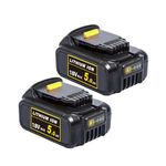 2 Pack Replacement 18V 5.0AH Battery for Dewalt XR DCB184 DCB182 DCB181 DCB180 Compatible Dewalt Original Charger, Dewalt 18/20V Power Tools with Multi Protection
