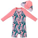 Baby Girls Swimsuit Infant Swim One Piece Suit Long Sleeve UPF 50+ Sun Protection (Coconut/Pink,0-3 months)