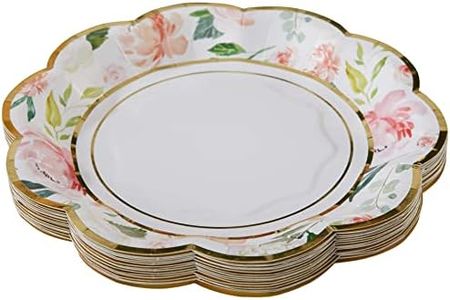 Kate Aspen Pink Floral 7 in. Decorative Premium Paper Plates (350 GSM Weight -Set of 16) - Perfect for Bridal Showers and Weddings,