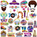 Konsait 37 PCS 70s Photo Booth Props 70s Party Decorations, Disco Photo Booth Props 70s Disco Dance Party Decorations Disco Props 1970s Decor Disco Party Decorations Disco Backdrop Selfie Props