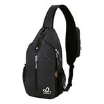 WATERFLY Sling Bag Sling Backpack Crossbody Bag Hiking Daypack for Men Women (Black Color)