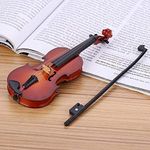 Miniature Violin, Wooden Mini Violin Model Display with Bow Stand and Case Musical Ornament Craft for Home Office Decoration Birthday Valentine's Day Gift