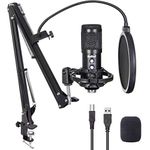 USB Microphone for Computer, Budbof Gaming Mic Kit with Boom Stand for Podcast Streaming Singing, Real Time Monitor Function