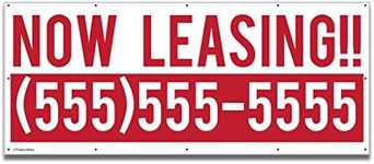 VictoryStore Banner - Custom Business Vinyl Banner, "Now Leasing" with Custom Phone Number, Size 30 Inch x 72 Inch