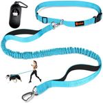 Hands Free Dog Leash, Adjustable Waist Leash for Dog Walking, Dual Handle Bungee Dog Leash 4.2-6.7 Feet Long with Reflective Stitches for Walking Hiking Running, Fits 34-61 Inch Waist, Blue