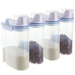 AHUNTTER 4PCS Cereal Storage Containers 2KG Small Food Storage Container BPA Free Rice Dispenser with Measuring Cup Airtight Plastic Rice Container for Kitchen Flour Rice Pet Food Dry Food