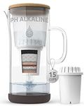 pH Restore Glass Alkaline Water Filter Jug - 3.5L Filter Water Jug with Multi-Stage Filtration, Reduces Fluoride Chlorine & impurities, Water Filter Cartridge Included, Pitcher Jug For High pH