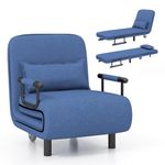 KOMFOTT Convertible Chair Bed, Sleeper Chair with 5-Position Adjustable Backrest & Lumbar Pillow, 2 Hidden Metal Legs & 2 Lockable Casters, Folding Chaise Lounge Couch for Home & Office (Blue)