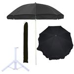 OUTO Outdoor Garden Umbrella with Stand Holder Big Size Waterproof Heavy Duty Cloth Balcony Shedding Cantilever Patio Canopy for Rain & Sunshade Protection (7ft Height/42in Rib Arm Length, Black)