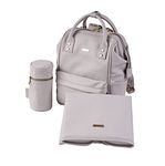 BABABING | Mani Large Baby Changing Bag with Adjustable Shoulder Straps | Multifunction Vegan Leather Baby Backpack with Detachable Changing Mat | Blush Grey