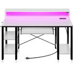 Rolanstar Computer Desk 55 inch with LED Lights & Power Outlets, Desk with Storage shelves, Home Office Desk with Keyboard Tray, Writing Desk with Monitor Stand, Work Study Desk for home office, White