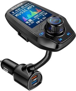 Bluetooth FM Transmitter in-Car Wireless Radio Adapter Kit W 1.8" Color Display Hands-Free Call AUX in/Out SD/TF Card USB Charger Fast Charging 18W for All Smartphones Audio Players - RM100 Black