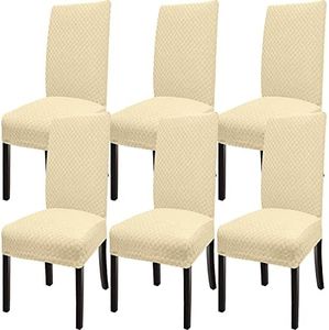 NORTHERN BROTHERS Dining Chair Slipcover Set of 6, Stretch Fit Washable Removable Spandex Kitchen Table Parsons Chair Protectors Slip Covers, Beige