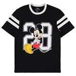 Disney Ladies Mickey & Minnie Mouse Shirt - Classic Mickey & Minnie Mouse Mickey & Minnie Varsity Stripe Sleeve Athletic Tee, Black, Large