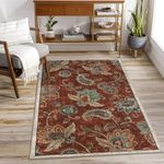 Morebes Vintage Non Slip Throw Area Rug 3x5, Floral Washable Entryway Rugs Indoor,Soft Paisley Bedroom Rug Bath Mat,Distressed Floor Chair Carpet for Living Room Entrance Dorm RV,Red