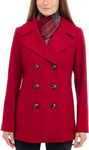 London Fog Women's Double Breasted Peacoat with Scarf, red, XL