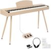 LEADZM Piano Numérique 88 Touches avec Support en Métal, Clavier Piano Entièrement Lesté, Piano Electrique avec 3 Pédales, 2 Systèmes Bluetooth, Adapté aux Débutants, Couleur Bois Naturel