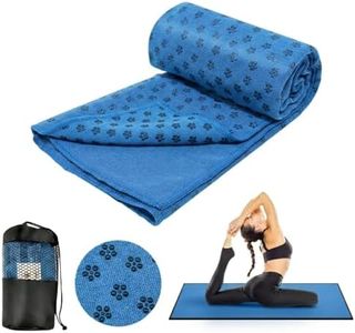 Yoga Towel 183x63cm, JOMWEN Sweat Absorbent Non-Slip Yoga Towel with Grip Dots, Quick-Drying Breathable Yoga Mat Towel with Mesh Carrying Bag for Bikram, Pilates, Gym Workout (Dark Blue, 1 Pack)