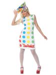 Smiffys Twister Ladies Costume, Adults Multi-coloured Dress & Hat, Official Twister License Outfit with Spinner Headband and Iconic Logo for a Fun Party Look