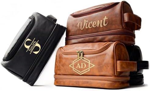 Personalized Toiletry Bag for Men, Customized PU Leather Dopp Kit Travel Bag with Monogram Name Initials, Handmade Gifts forFathers Day Christmas Thanksgiving Groomsmen Wedding Anniversary