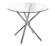 KLM SYSTEMS Stainless Steel Contemporary Heavy Duty Hydra Modular Dining Table With Cross Metal Stand With 10 Mm Toughenedglass Dia 30"