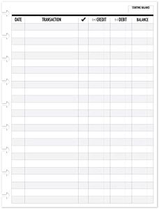 Classic size Checkbook Register Refill for Disc Notebooks, 9 Disc, 7" x 9.25", Compatible with Disc-Bound Planners such as the Happy Planner, 30 Double-Sided sheets