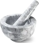 Mortar and Pestle Set - Small Grinding Bowl Container for Guacamole, Spices, Salsa, Pesto, Herbs - Best Mortar and Pestle Spice and Pills Crusher Set, Holds Up to 3oz - 4.5x2 Inch, Marble Gray Sagler