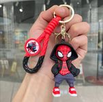 AEROSTARK Cartoon Characters Keychain for Girls Boys, Cute Silicon Keychains Accessories Keyring Key Purse Backpack Car Charms for Kids Gifts (Red Men with Black Hood)