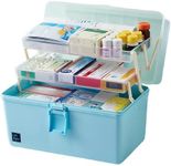 FOREVERIE Foldable Multi Tiers Extra Large Plastic Storage Box with Compartments, Handled Empty First Aid Storage Box, Office Home Arts & Crafts Supplies Plastic Case, Blue