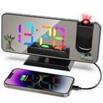 ThreeH Plastic Projector Alarm Clock with 11 RGB Colors Changing Led Mirror Display Digital Clock with USB Charger Port Snooze Function 6 Levels of Brightness Adjustable Black