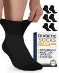 Pembrook Ankle Diabetic Socks for Women & Men | 6 Pairs | Wide Non Binding Socks Quarter Length | Edema Neuropathy Socks, Black - 6 Pairs, Medium