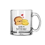 TONKWALAS You're My Butter Half Printed Transparent Glass Coffee and Tea Mug Birthday Gift, Anniversary Gift to Wife, Husband, Boyfriend, Girlfriend (325 ML)