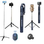 Blushinsta Extra Long Selfies Stick Tripod,Super-Long Selfie Stick with Mount & Large Reinforced Tripod Stand Upto 67 inch/170 cm Wireless Bluetooth Selfie Stick for YouTube Video