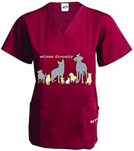 Dog is Good Scrub Top Welcome Diversity - Great Gift for Dog Lovers, Made with High Premium Materials, for Men and Women Wine