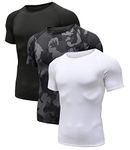 Holure Men's Compression/Loose Fit Tee Short Sleeve Sports Baselayer T-Shirts Cool Dry Tops (Pack of 1 or 3), 3 Pack：black/White/Camo Black02, XL