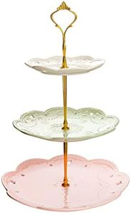 MALACASA, Serie Sweet.Time, Présentoir à Gâteau en Porcelaine Assiette à Gâteau Dessert Support Cupcakes Stand 3 Étages Rond pour Mariage Fête Soirée Anniversaire (Multicolore)