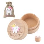 Mantoto Tooth Fairy Box, 2 Piece Tooth Fairy Kit Cute Tooth Box Keepsake with Tooth Fairy Bag 3D Carved Wooden Tooth Storage Box Used to Store Dropped Teeth