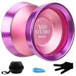 YOYOSTUDIO Yoyo Professional Unresponsive Bi-Metal Yoyos with Dual Aluminum Alloy Ring, Pro Tricks Yo yos for Adults, Bimetal Yoyo for Kids Beginners with Strings, Gloves & Case Pink (Purple)