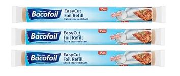 3 x EasyCut Aluminium Foil Refill Rolls Extra Tear & Heat-Resistant Perfect for Grilling Baking Roasting Wrapping Freezing – 30cm x 15m